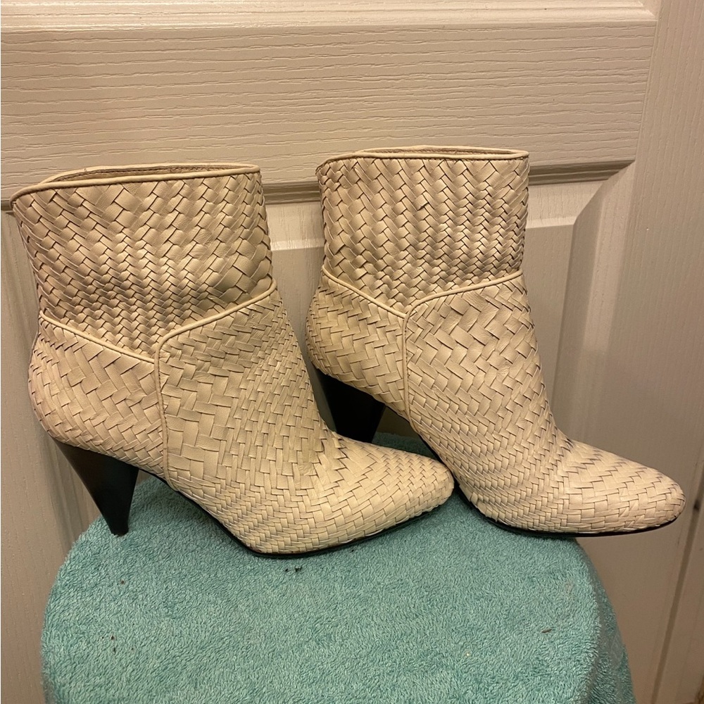 Derek Lam 10 Crosby Dannie woven leather ankle boots cream colored
